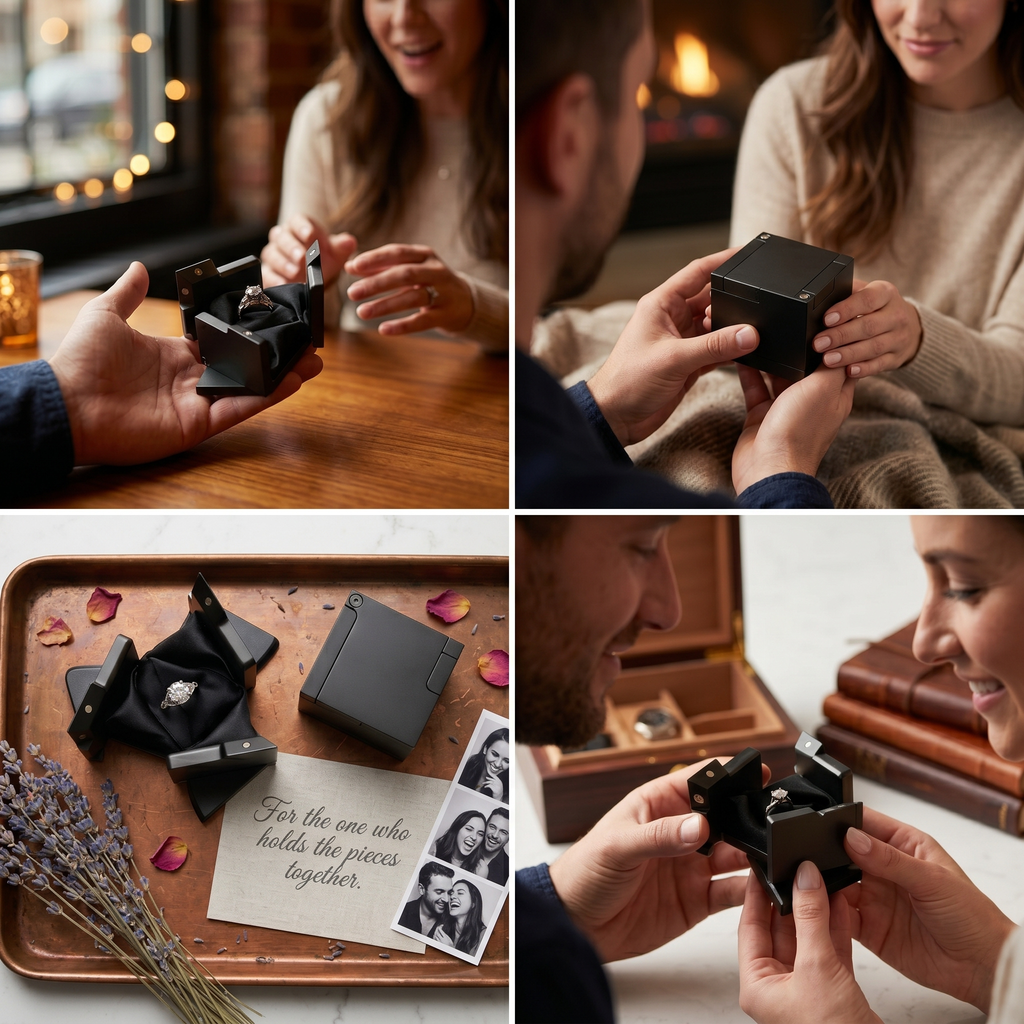 Luxury Ring Box Magnetic Reveal (Matt Black)